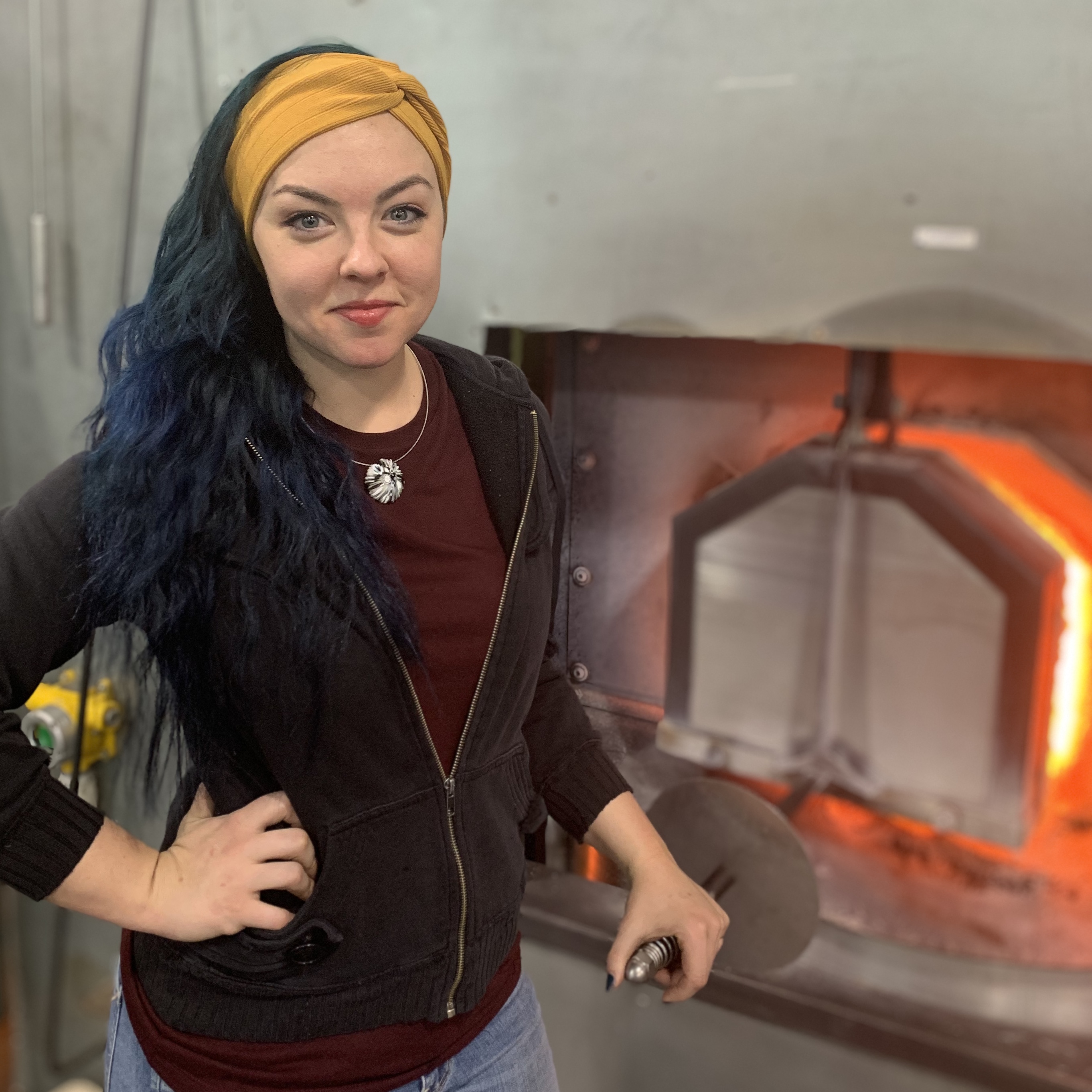 Cat Burns in the hot shop
